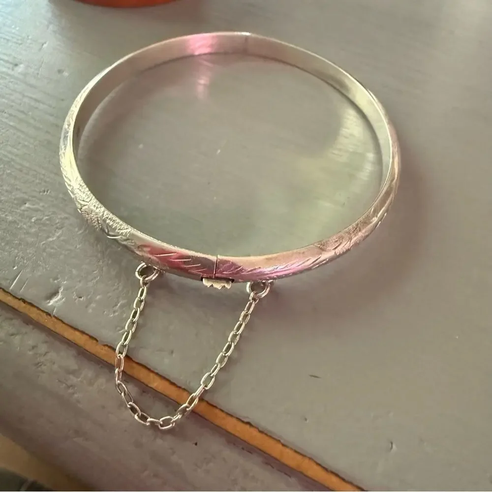 925 Sterling Silver Etched Bangle Bracelet